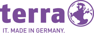 Das Bild zeigt das terra Logo in lila. Darunter ist der Schriftzug IT Made in Germany. Terra ist eine Marke der Wortmann AG, ein mittelständisches Unternehmen für Produkte und Leistungen im Bereich der Informationstechnologie.